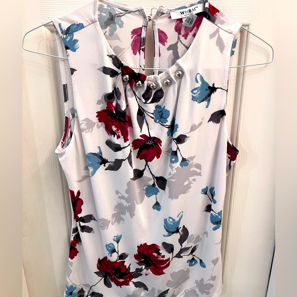 White House Black Market Womens Blouse Sleeveless Floral Print White Small